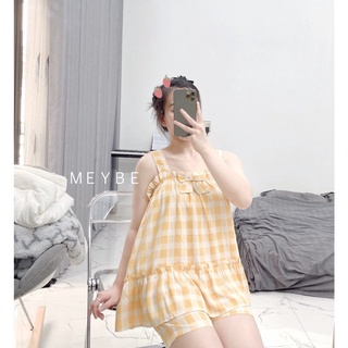 Đồ Bầu Bộ mặc nhà 2 dây mùa hè MEYBE sau sinh Thiết Kế vải LANH TOLE mát freesize 65kg DBB-2