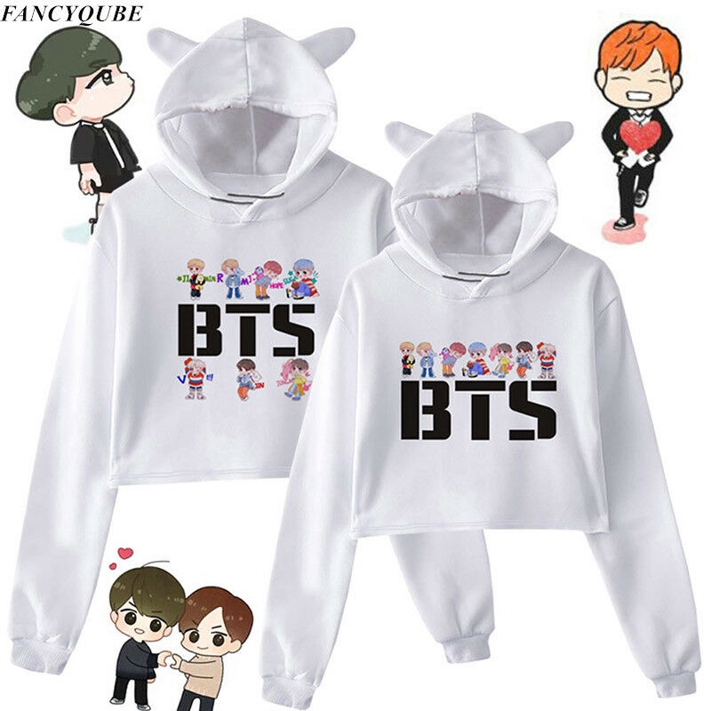 Áo Hoodie Lửng Tai Mèo Phong Cách Bts