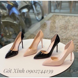 Giày cao gót nhọn bít mũi khoét eo cao 9p