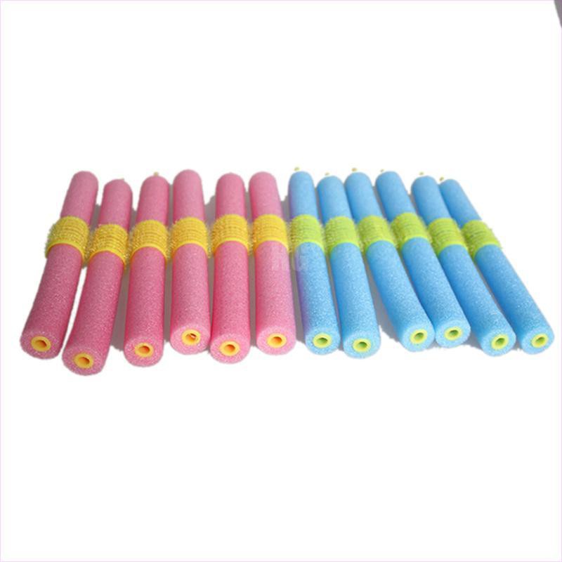 ❥HG*12 Soft Twist Soft Foam Bendy Hair Rollers Curlers Cling Strip