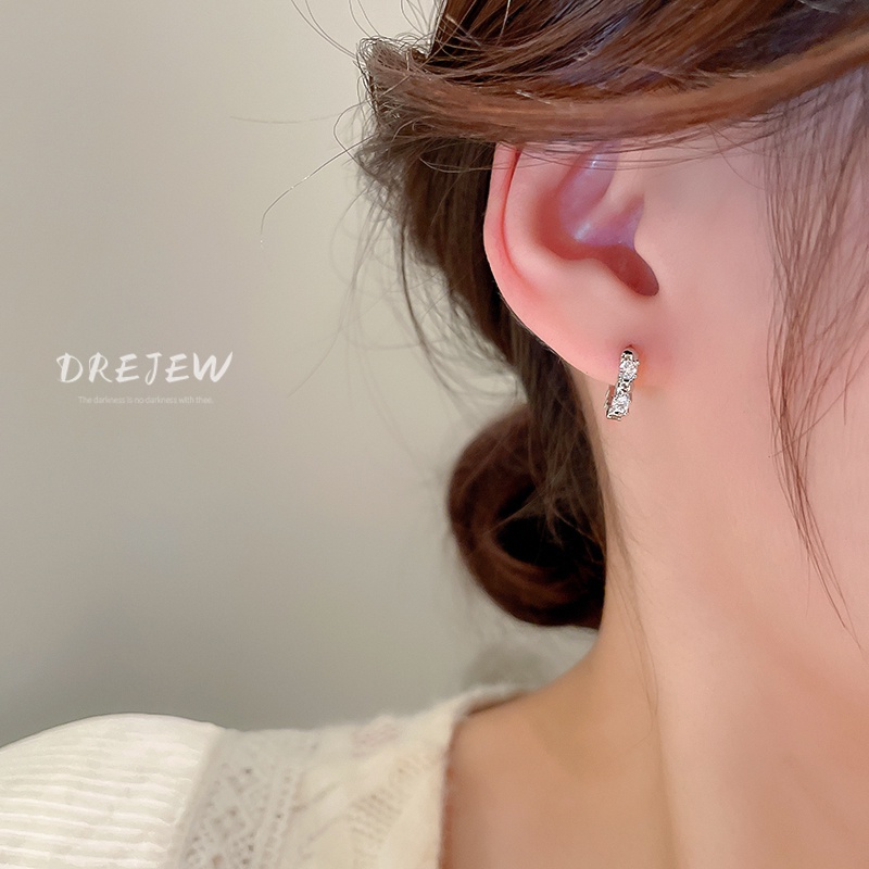 DREJEW Khuyên tai dáng tròn đính đá zircon đơn giản phong cách Nhật Hàn