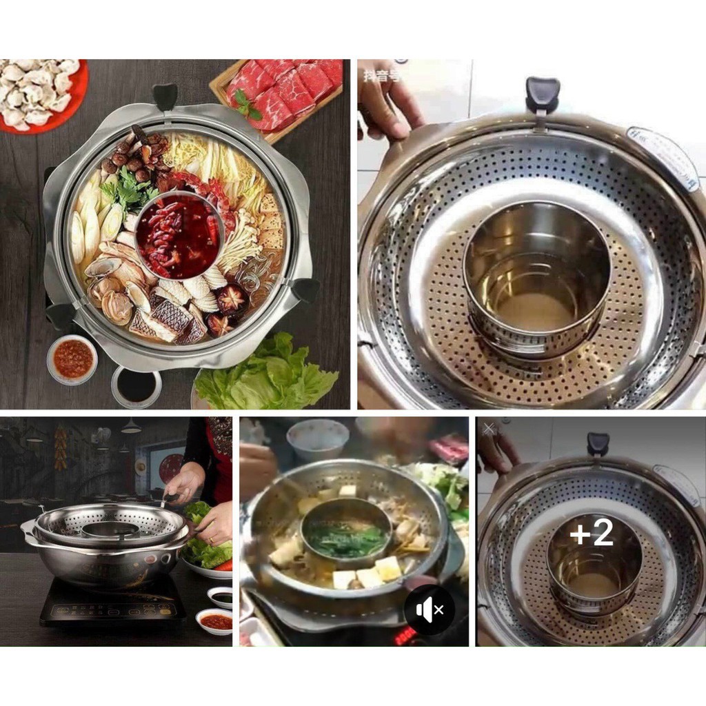 Nồi Lẩu Xoay Inox 2 Tầng Korea