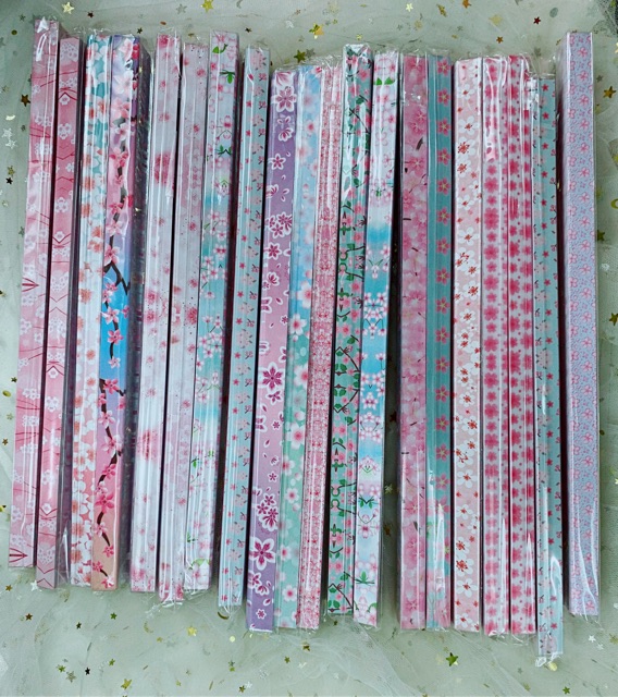 80-120 giấy gấp sao hoạ tiết sakura, cỏ bốn lá, hoa anh đào, cung hoàng đạo, không hình