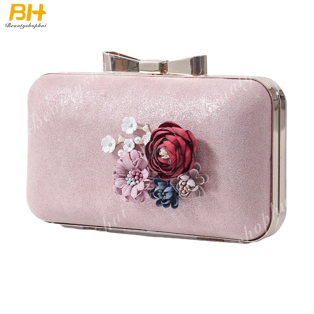 Ví Cầm Tay Dáng Vuông Nhỏ Đính Hoa Thủ Công Dễ Thương Cho Nữ