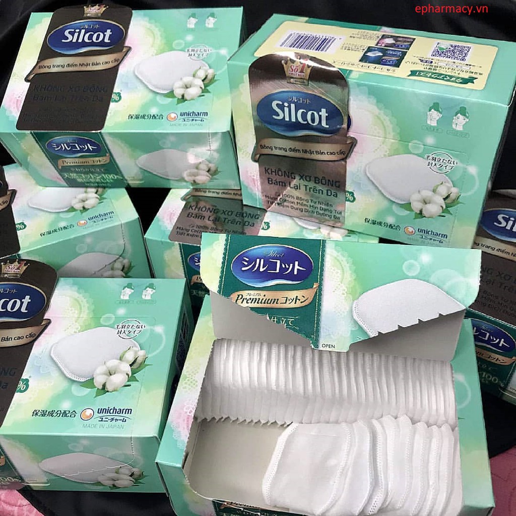 Bông tẩy trang Silcot Nhật Bản Hộp 82 miếng /66 miếng cao cấp xanh lá - Silcot Unicharm