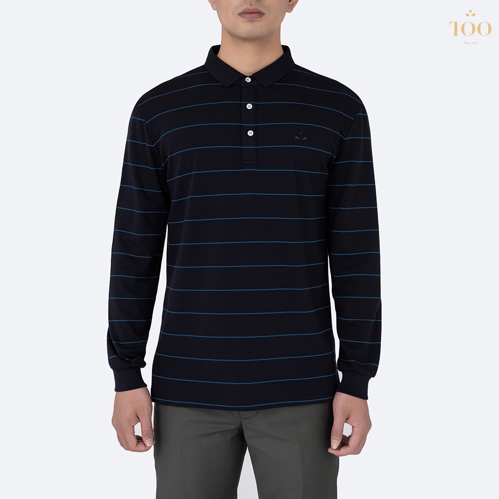 Áo polo nam dài tay cổ bẻ TQQ họa tiết kẻ ngang lịch lãm sang trọng NPL05