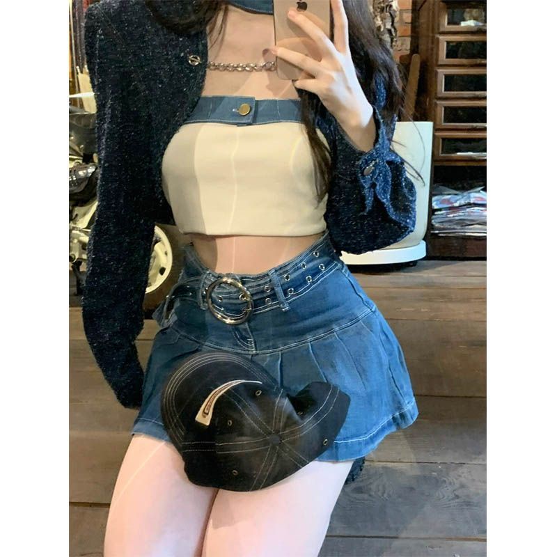 Set Áo Khoác + Chân Váy Ngắn Lưng Cao Thời Trang Mùa Thu 2022 Hàng Mới Dành Cho Bạn Nữ