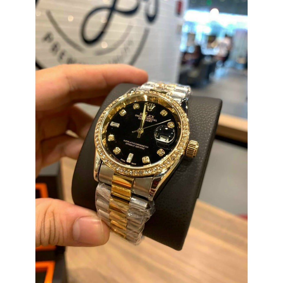 Đồng hồ nam RLS-38mm đính viền đá dây kim loại đúc đặc cao cấp bảo hành 12m rolex-shop - H