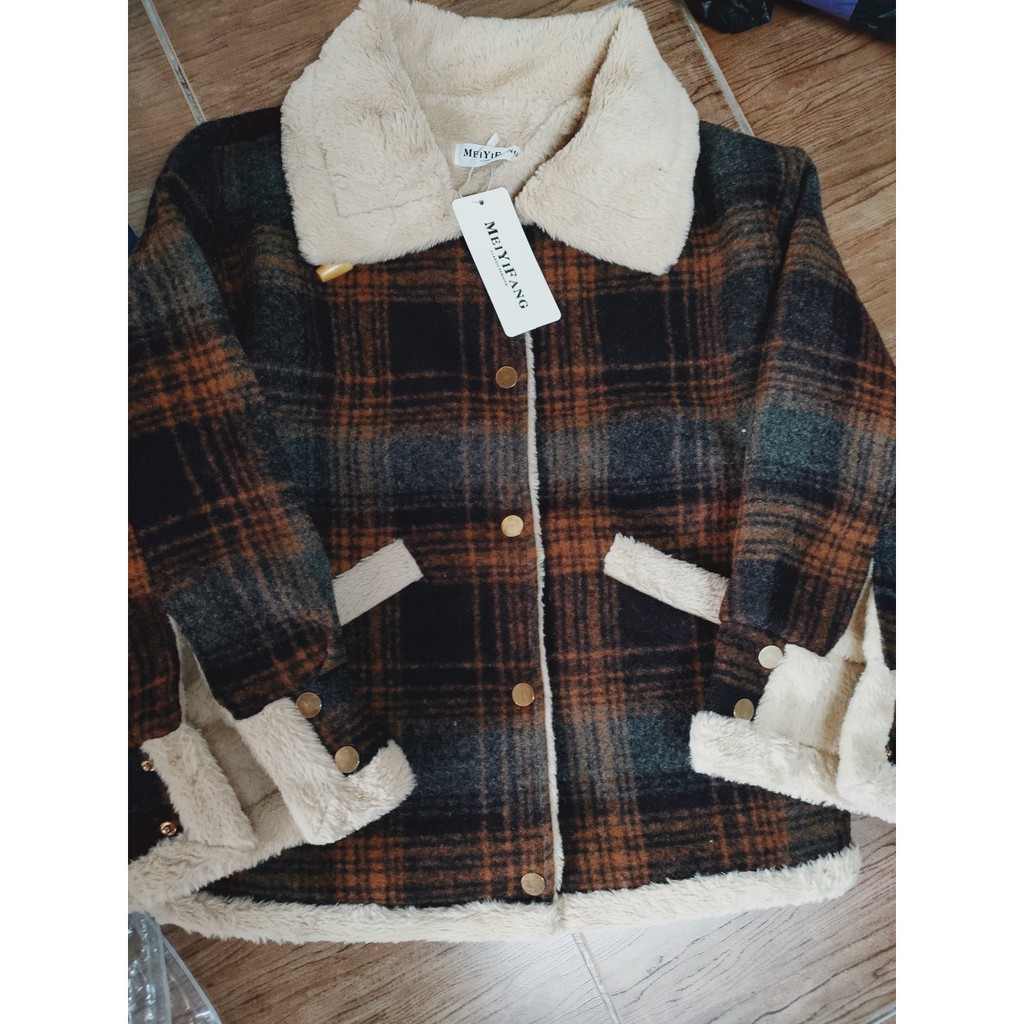 (Hàng Đẹp)Ảnh thật 5 hình cuối.HC017.Áo khoác kẻ caro lông cừu mùa thu đông siêu xinh | BigBuy360 - bigbuy360.vn