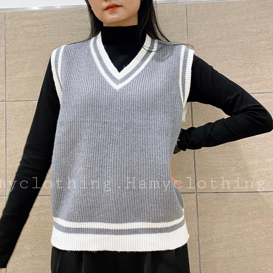 Áo Gile nữ len HaMy A-50 viền trơn vải len dáng Hàn trẻ trung xanh đen nâu đỏ ghi