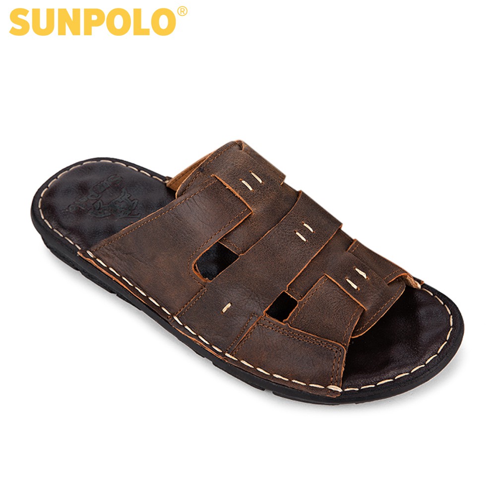 [Mã BMBAU50 giảm 7% đơn 99K] Dép Quai Ngang Nam Da Bò Cao Cấp SUNPOLO Nâu - SUA13N