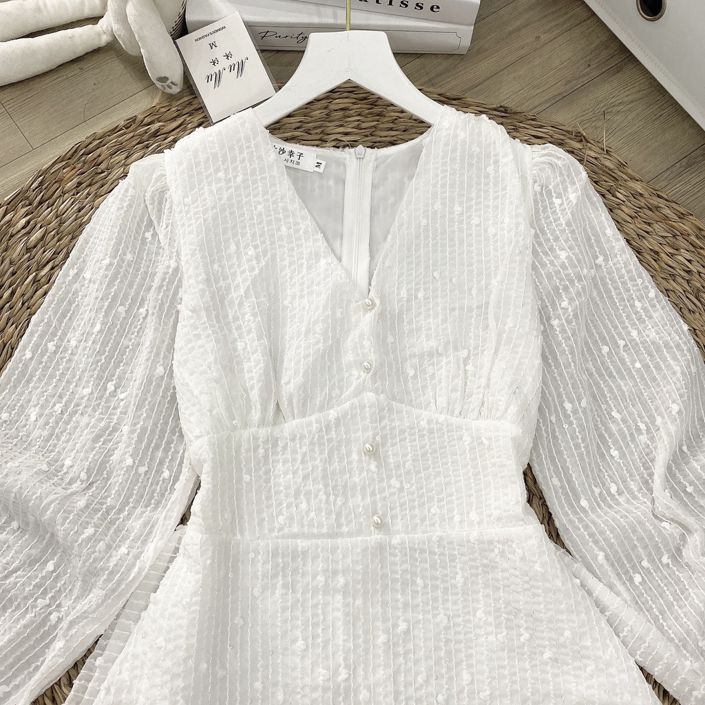 Váy ren bi 2 lớp đính ngọc,đầm dáng maxi cổ V in hoa, hàng thiết kế đẹp dáng dài,quà tặng 1dây tóc -Minxy shop