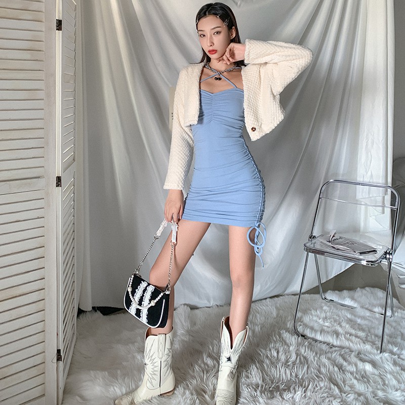 [Mã FADIRECT20 giảm 20K đơn 150K] Set Đầm Len Cổ Yếm Và Áo Khoác Dài Tay Phong Cách Âu Mỹ Dành Cho Nữ | BigBuy360 - bigbuy360.vn