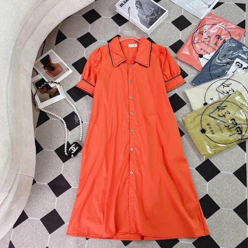 Váy bầu cổ viền dáng suông đi làm đi chơi đều đẹp