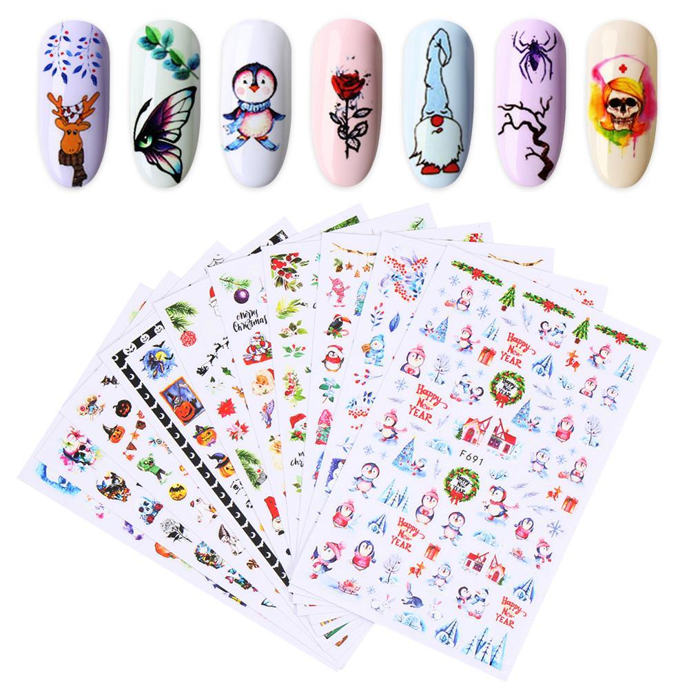 Miếng Dán Móng Tay Tự Dính Họa Tiết Bông Tuyết Tuần Lộc 3D DIY