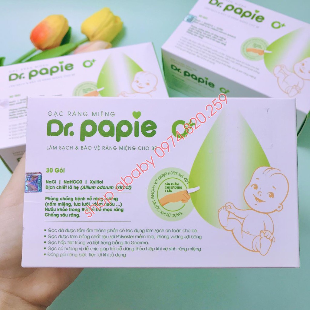 Gạc Rơ Lưỡi Dr.Papie  𝐂𝐇𝐈́𝐍𝐇 𝐇𝐀̃𝐍𝐆  Vệ sinh sạch sẽ, tiện lợi cho bé