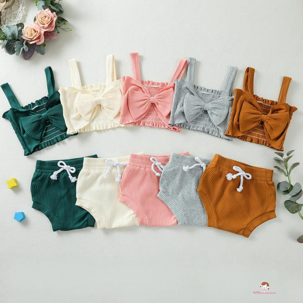 Set áo 2 dây phối nơ + quần short cho bé gái Xzq7