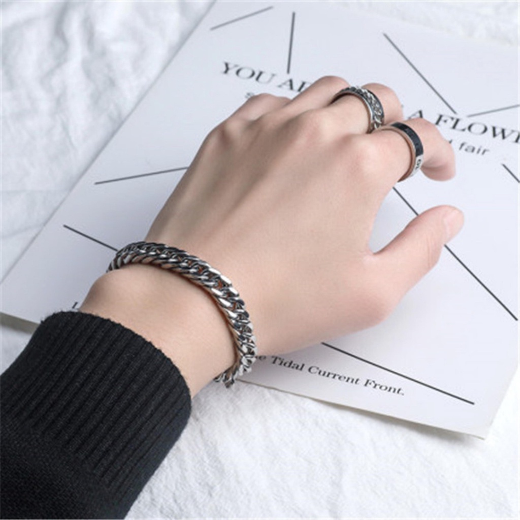 Vòng tay nam nữ LETIS VT03 Cuban xích lớn màu bạc, lắc tay phong cách cá tính chất liệu bền bĩ thép titan không gỉ