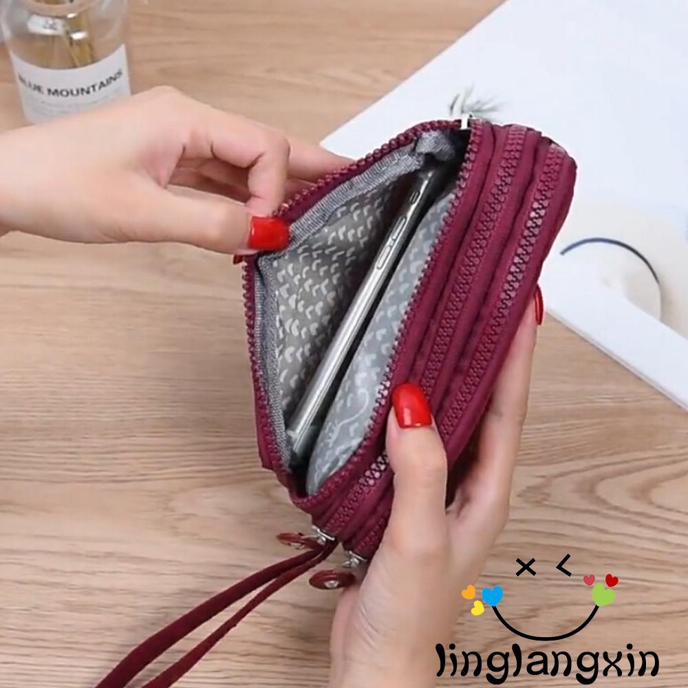 LLX-Ví Đựng Tiền Xu 3 Ngăn Bằng Vải Canvas Có Dây Kéo