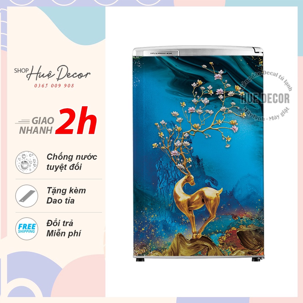 Decal trang trí tủ lạnh mini hươu vàng phong thủy