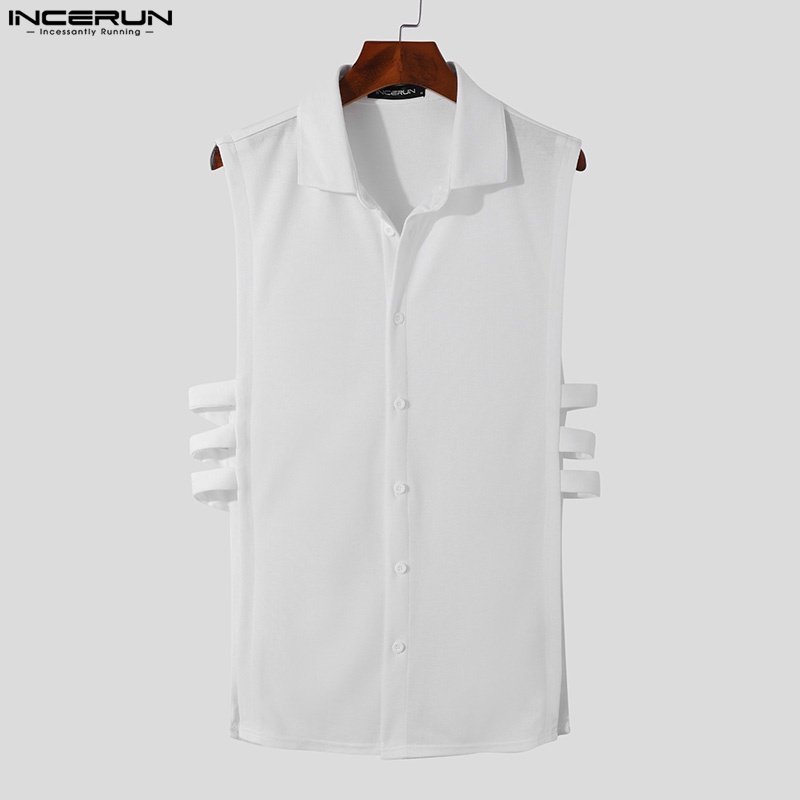 INCERUN Áo Sơ Mi Không Tay Thiết Kế Khoét Lỗ Thời Trang Cho Nam