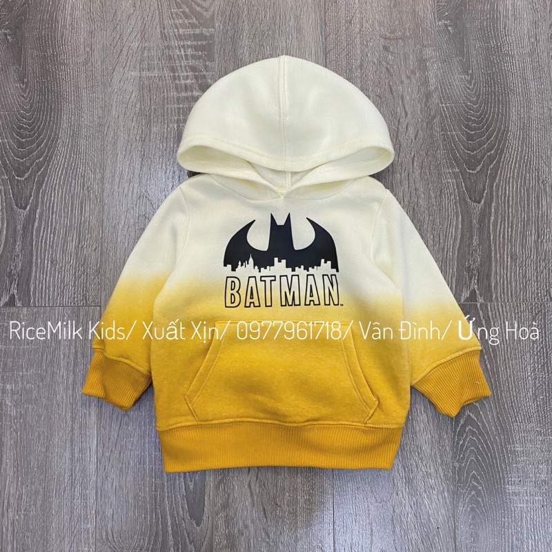 Áo nỉ hoodie Batman màu vàng cháy phối kem xuất dư xịn