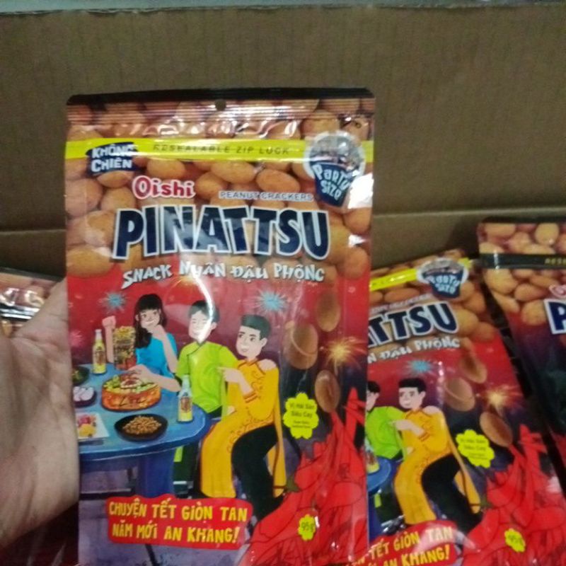 Snack nhân đậu phộng vị hải sản siêu cay Pinattsu Oishi gói 95g