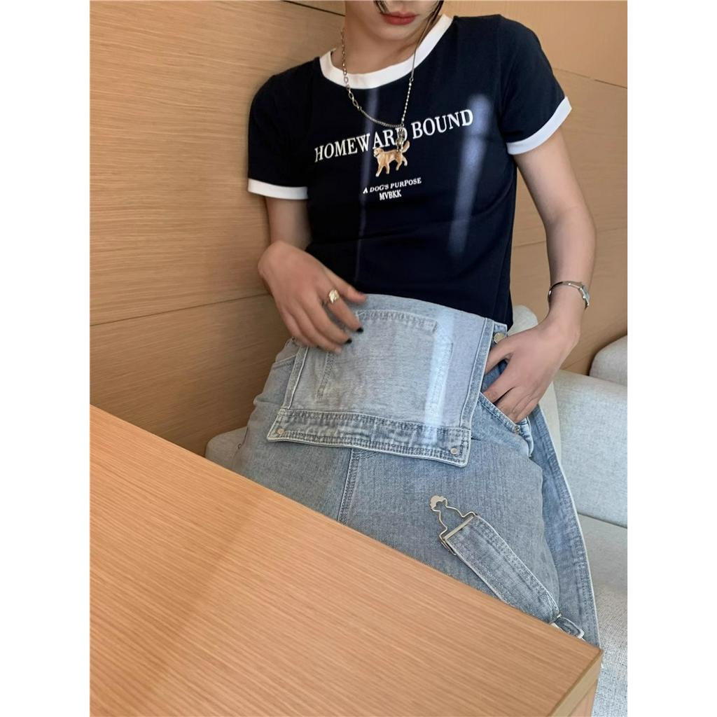 Xiaozhainv Áo Croptop Cổ Tròn Tay Ngắn In Hình Chú Chó Dễ Thương Thời Trang Mùa Hè Cho Nữ