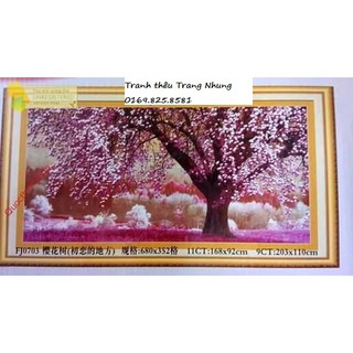 TRANH THÊU HOA BAN HỒNG SẮC XUÂN Fj0703 168X92CM