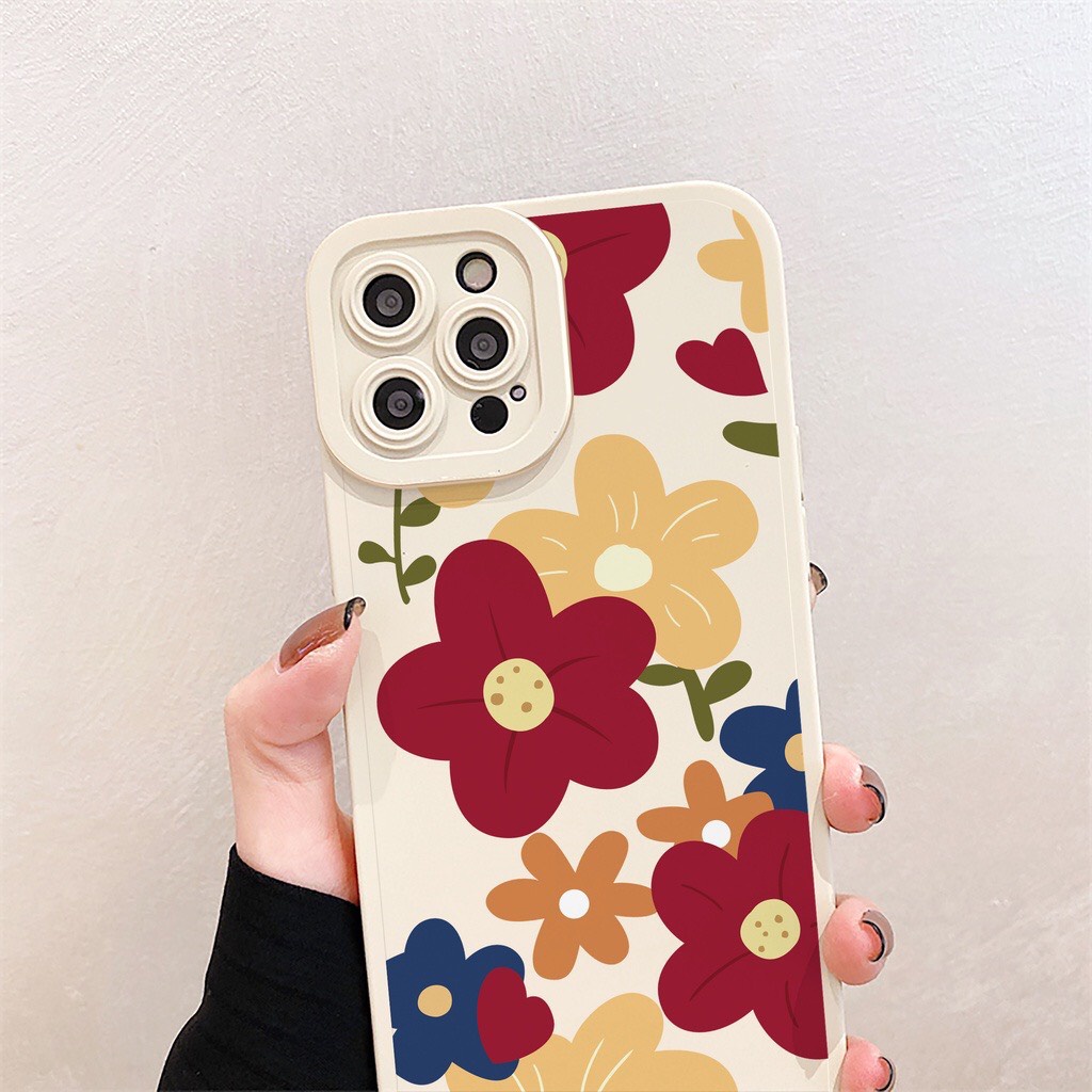 Ốp lưng Iphone Hoa Đỏ cạnh vuông các dòng 7/7plus/8/8plus/x/xr/xs/11/12/13/pro/max/plus/promax [Tomax Case]