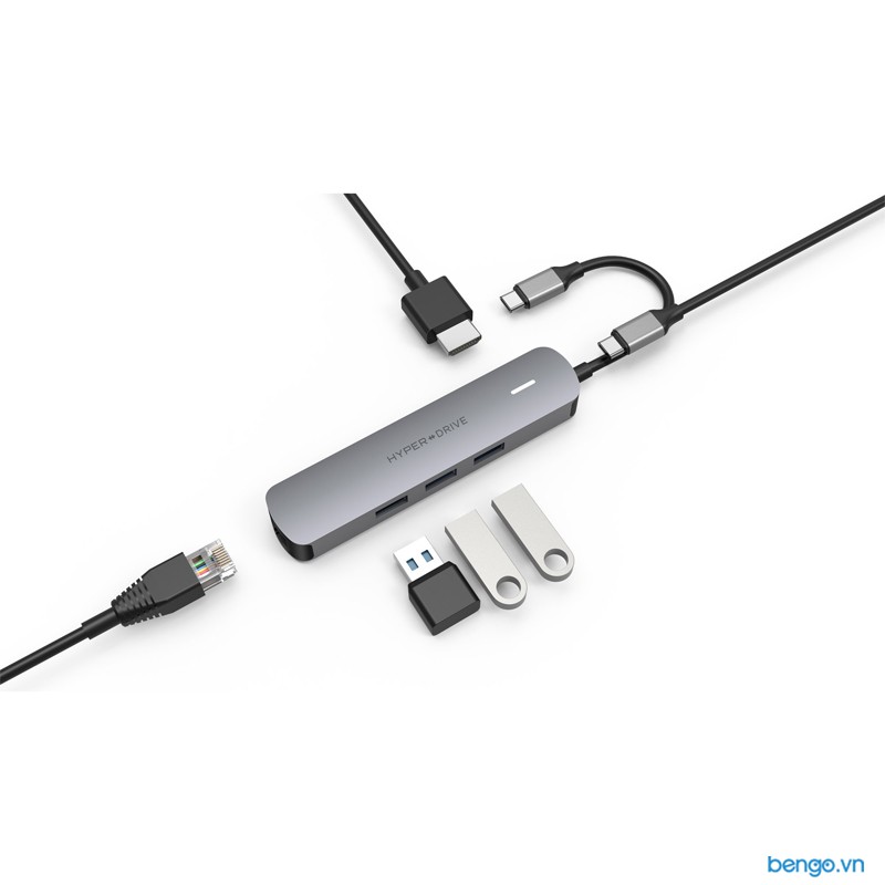 Cổng chuyển Hyperdrive Bar 6 in 1 Hub USB-C cho iPad Pro/MacBook Pro/Air