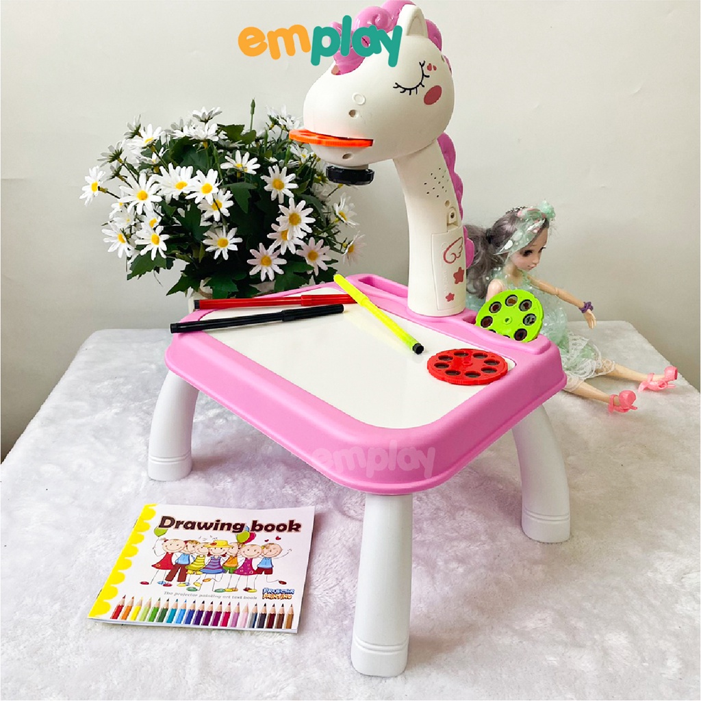 Bàn tập vẽ thông minh Emplay có máy chiếu hình ảnh cho bé tập tô vẽ sáng tạo làm từ chất liệu nhựa ABS an toàn cho trẻ