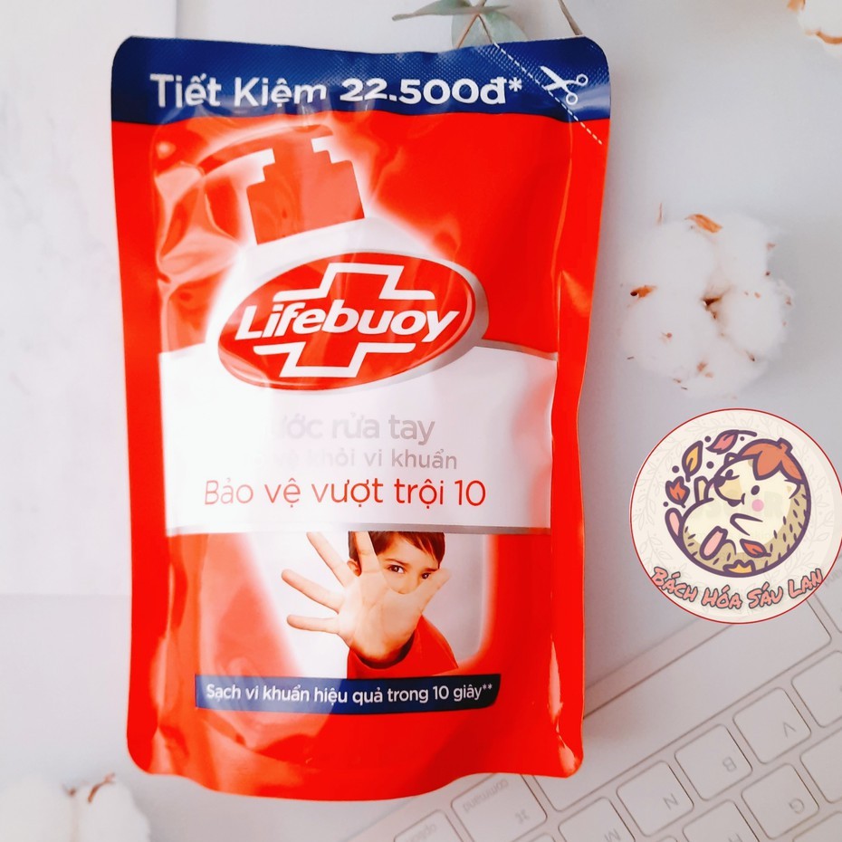 Nước rửa tay Lifebuoy Bảo vệ khỏi vi khuẩn 450gr (Túi) tặng Bình đựng