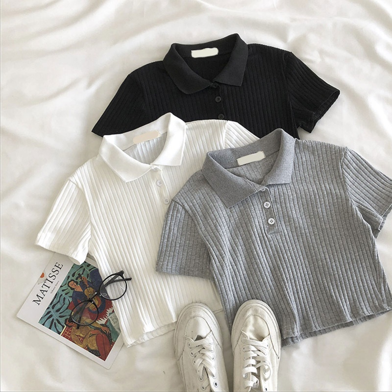 Áo Croptop Dệt Kim Tay Ngắn Màu Sắc Đơn Giản Thời Trang Mùa Hè Cho Nữ