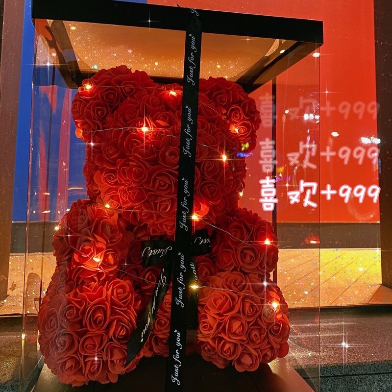 Gấu Hoa Đẹp Size 30-40 Kèm Đèn, Hộp Như Hình