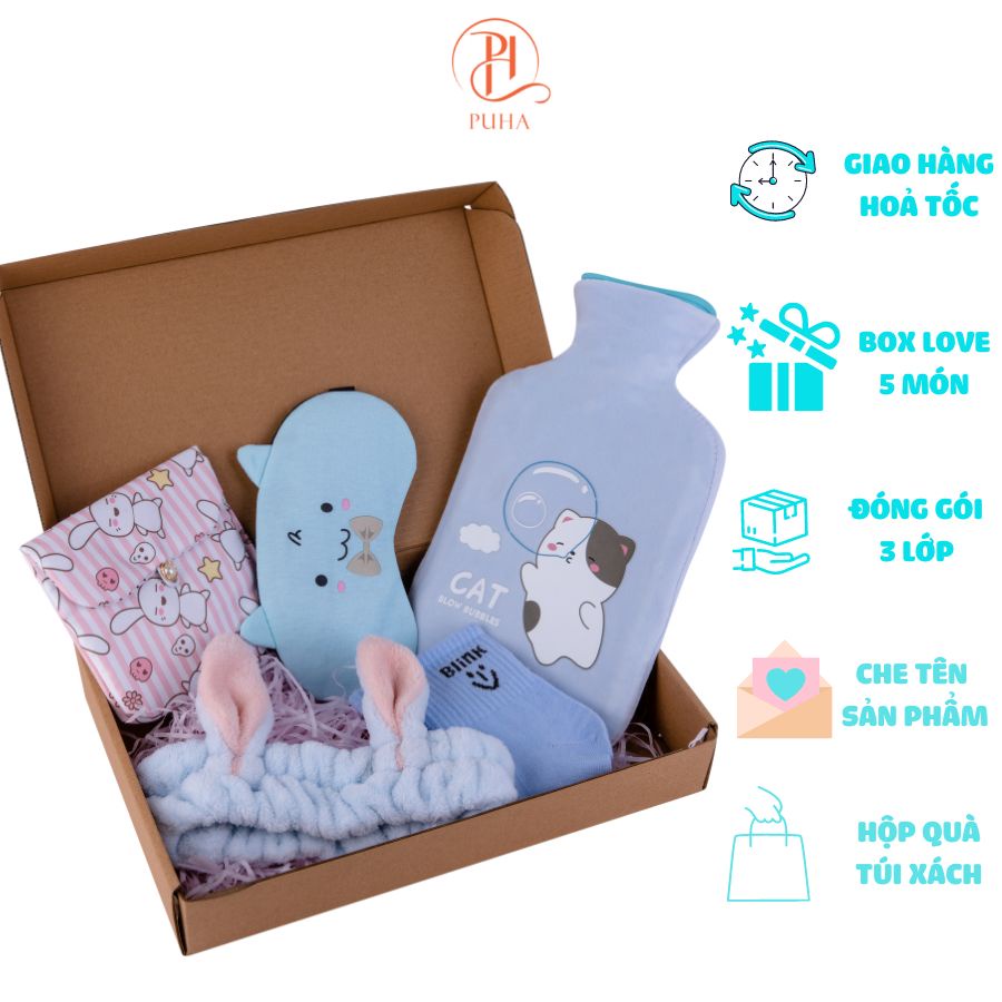 Túi chườm bụng kinh nóng lạnh đa năng chăm sóc bạn gái Puha 1000ml phiên bản giftbox chăm bồ
