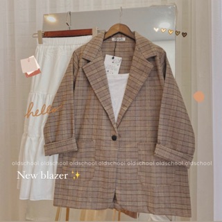 ÁO BLAZER KẺ NÂU 1 CÚC (ảnh thật/sẵn)