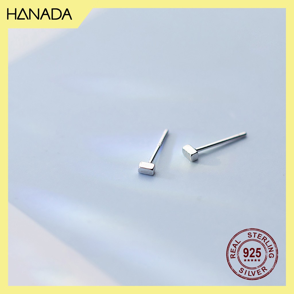 Bông Tai Bạc 925 Hanada E-0-B-0467 Hình Chữ Nhật