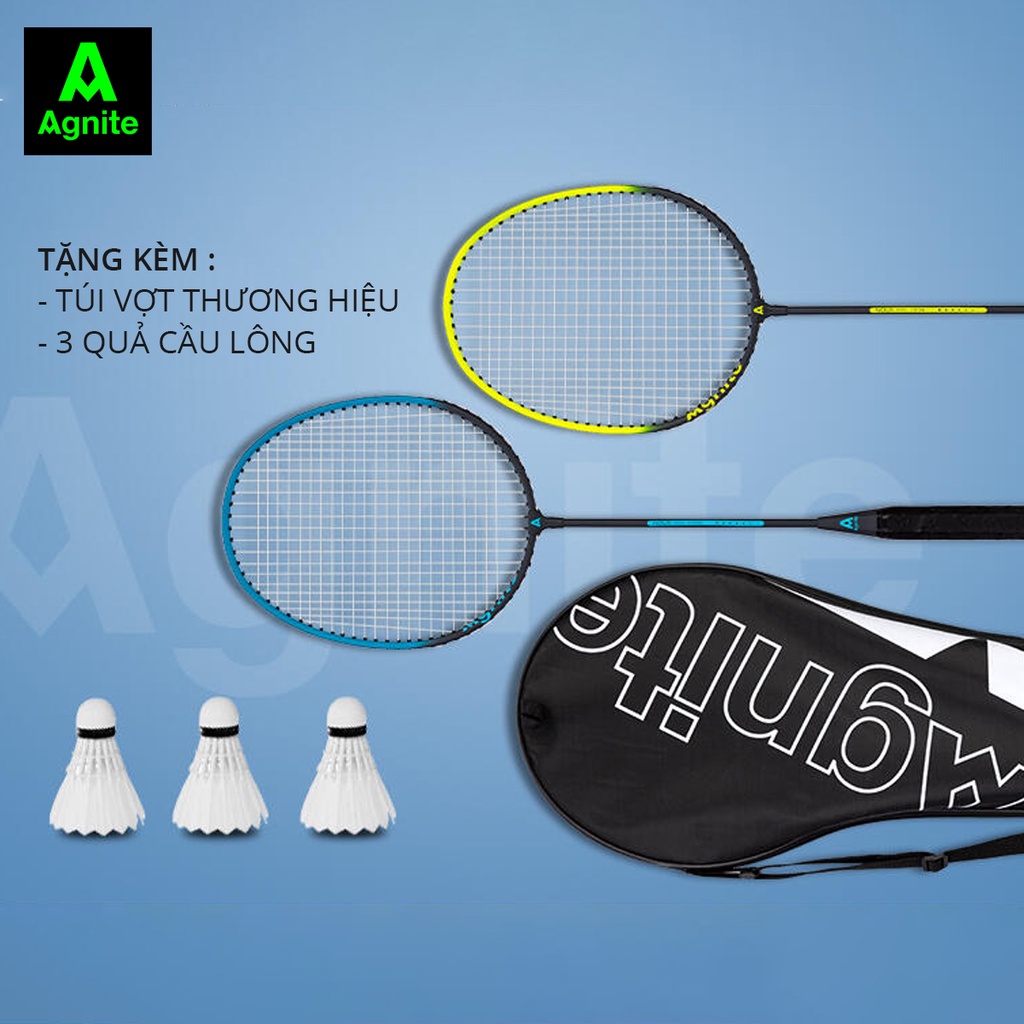 [Tặng cầu] Bộ 2 chiếc vợt cầu lông Agnite chính hãng tặng kèm 3 cầu nhựa và bao đựng, siêu nhẹ, khung carbon cao cấp