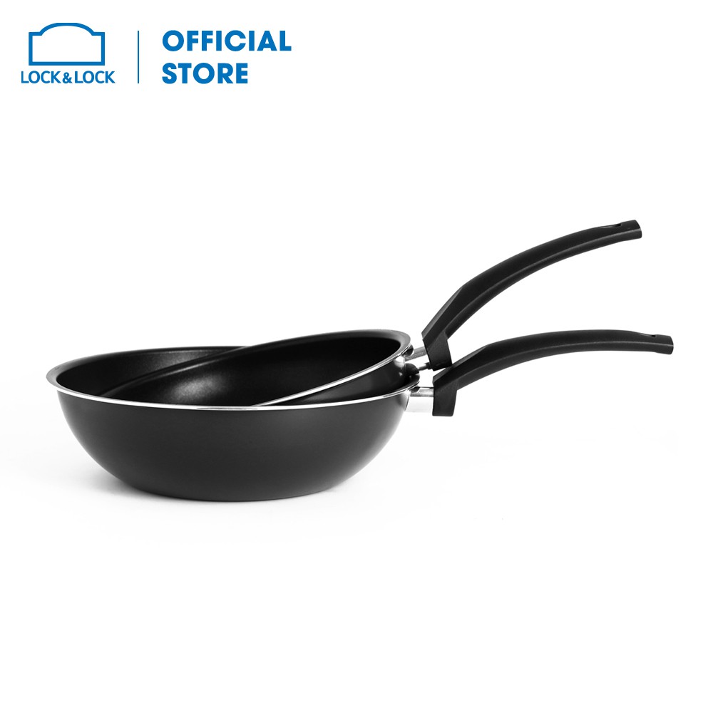 [Mã LIFEHL25 giảm 10% đơn 350K] Bộ 2 chảo Lock&amp;Lock Easy Frypan,Chảo 1 tay cầm 24cm+Chảo lòng sâu26cm LEY1243S2