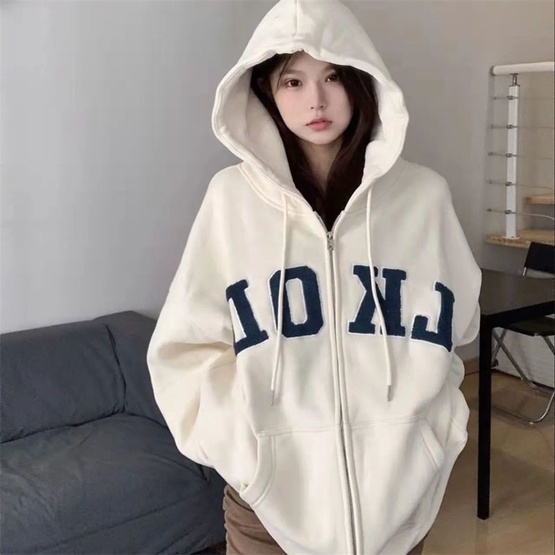 Áo Hoodies Tay Dài Hoạ Tiết Chữ In Thời Trang Mùa Thu Cho Phái Nữ