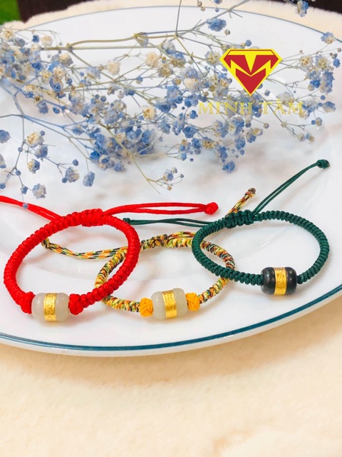 Vòng tay lu thống Bạch Ngọc may mắn✨Lu thống Bạch ngọc dây tết may mắn-Minh Tâm Jewelry