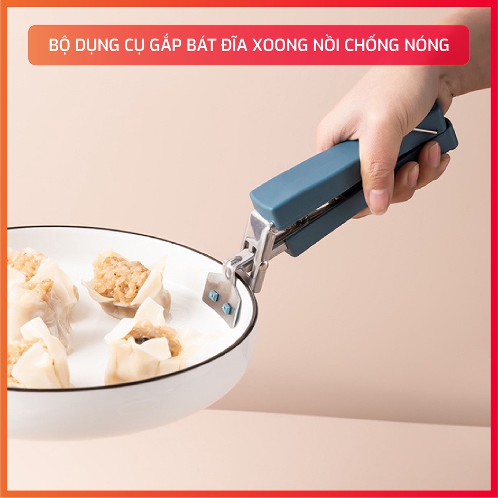 Bộ dụng cụ gắp bát đĩa xoong nồi chống nóng - găng tay bắc nồi - miếng rửa chén silicon - 6 chi tiết cực đa năng