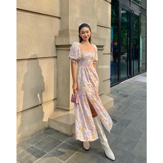 Đầm dài dáng ôm xoè vải linen in hoa Kiss From A Rose (Rose Linen) - DEVONS STUDIO