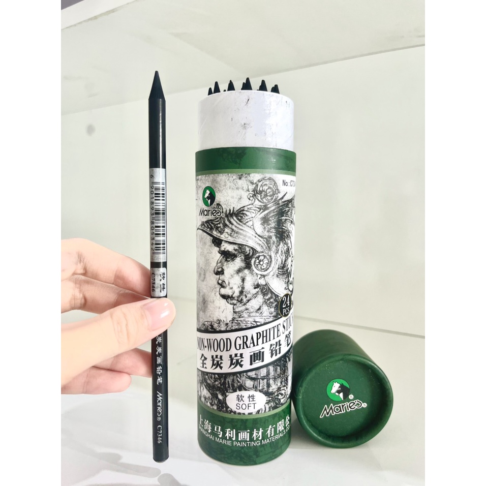 [XÓM VẼ] 1 Cây bút chì màu than không vỏ, độ cứng Mềm/Trung Tính Maries