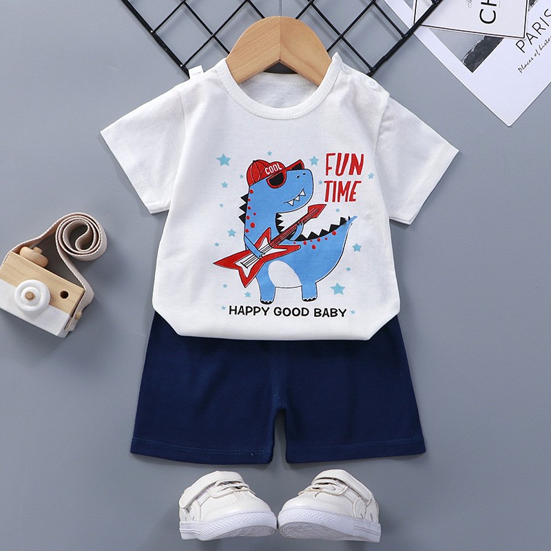 Đồ bộ cộc tay xuất Hàn cho bé trai, bé gái Cotton mát mịn in họa tiết con vật dễ thương