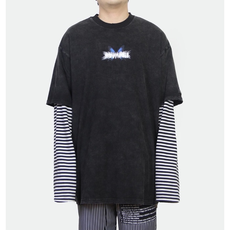 Áo dài tay sọc Butterfly form rộng Unisex