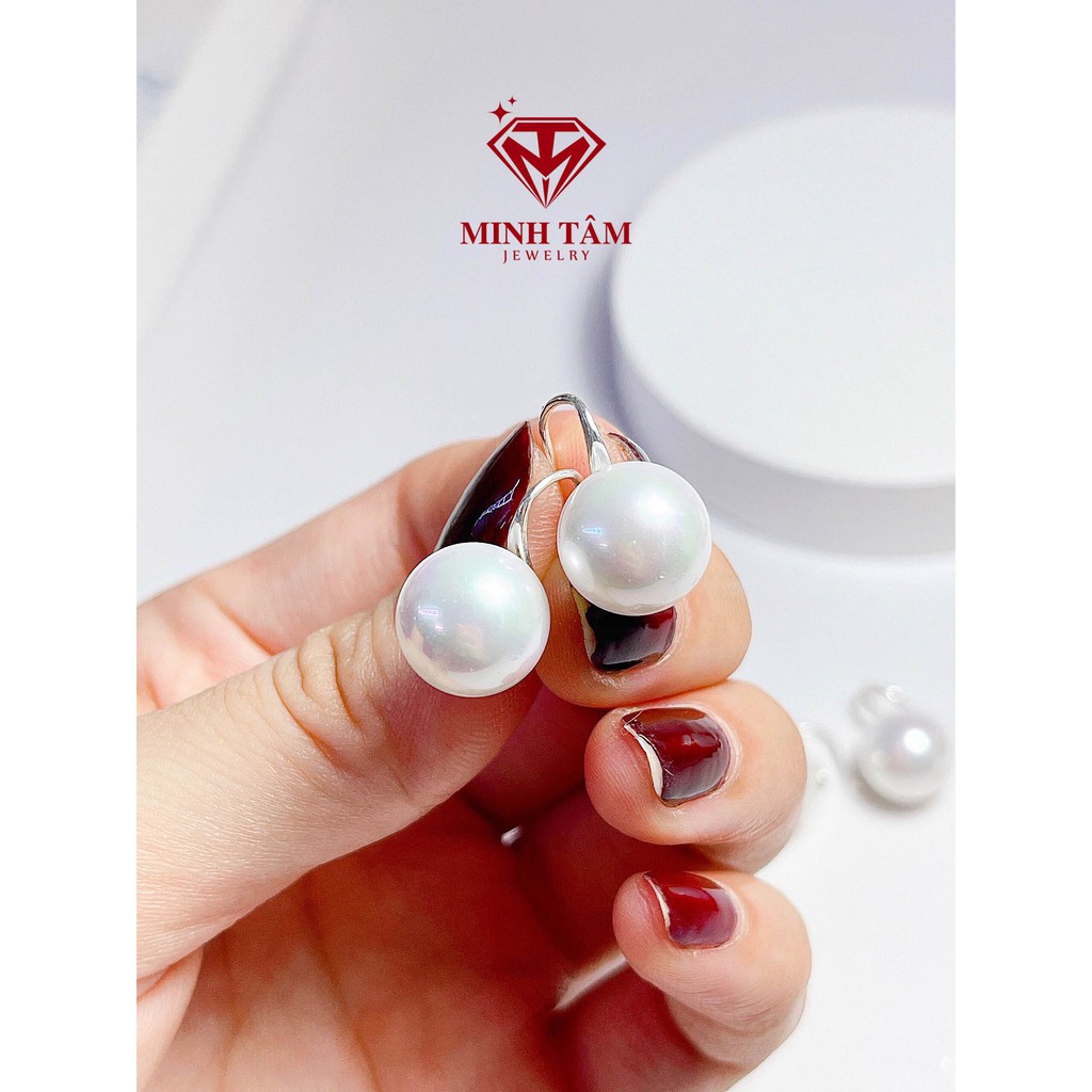 Bông tai bạc móc câu hạt Ngọc trắng,Bông tai móc câu Trai trắng bạc ta-Minh Tâm Jewelry