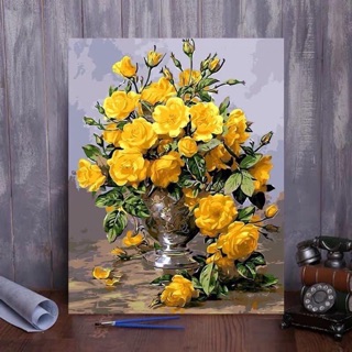 Combo 3 tranh số hoá, 1 tranh hoa và 2 tranh bé - tranh tự tô màu theo số trên khung căng sẵn (1,6x40x50)