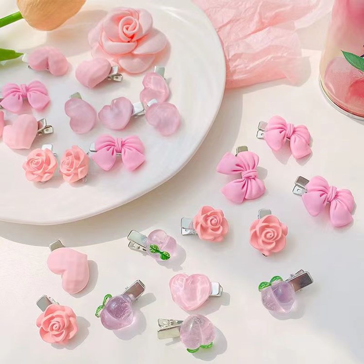 PVN47506 Kẹp Tóc Mini Đính Nơ Hình Trái Tim/Nơ Màu Hồng Dễ Thương Phong Cách Hàn Quốc Cho Nữ Giá Rẻ